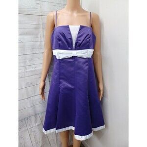 Juliet Fashion Milex Purple White Dress Spaghetti Strap Bow Sz L